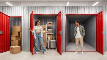 Tineri care compară trei dimensiuni de spații de depozitare la City Storage Cluj-Napoca